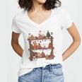 Christmas Cats Bookshelf Gingerbread Women's Jersey Short Sleeve Deep V-Neck Tshirt