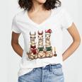 Christmas Three Llamas Reading Reading Books Llama Lover Women's Jersey Short Sleeve Deep V-Neck Tshirt