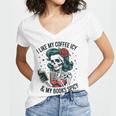 I Like My Coffee ICY & My Books Spicy For Book Lovers Women's Jersey Short Sleeve Deep V-Neck Tshirt I Like My Coffee ICY & My Books Spicy For Book Lovers Women's Jersey Short Sleeve Deep V-Neck Tshirt