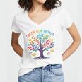 Color Our World Summer Reading Program 2025 Trippy Book Tree Women's Jersey Short Sleeve Deep V-Neck Tshirt