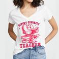 Cupid's Favorite Teacher Valentines Day Heart Book Lover Women's Jersey Short Sleeve Deep V-Neck Tshirt