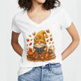 Cute Autumn Gnome Reading Pumpkin Book Lover Women's Jersey Short Sleeve Deep V-Neck Tshirt