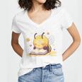 Cute Bee Reading Book Teacher Student Reader Graphic For Men Women Kids Women's Jersey Short Sleeve Deep V-Neck Tshirt