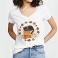 Cute Cat Fall In Love With Reading Book Cat Lover Librarian Women's Jersey Short Sleeve Deep V-Neck Tshirt