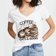 Cute Coffee Cats Books Lover Idea Women Men Kids Women's Jersey Short Sleeve Deep V-Neck Tshirt Cute Coffee Cats Books Lover Idea Women Men Kids Women's Jersey Short Sleeve Deep V-Neck Tshirt