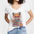 Cute Fox Read More Be Kind Stay Weird Reader Geek Book Lover Women's Jersey Short Sleeve Deep V-Neck Tshirt
