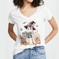 Cute Ghost Reading Book Librarian Book Lover Women's Jersey Short Sleeve Deep V-Neck Tshirt