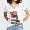 Cute Kawaii Kids Reading Books Glasses Red Panda Lover Women's Jersey Short Sleeve Deep V-Neck Tshirt Cute Kawaii Kids Reading Books Glasses Red Panda Lover Women's Jersey Short Sleeve Deep V-Neck Tshirt