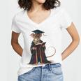 Cute Mouse Reading Book Graduation Women's Jersey Short Sleeve Deep V-Neck Tshirt