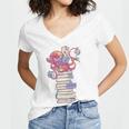Cute Octopus Bookworm Fun Reading Tee For Book Lovers Women's Jersey Short Sleeve Deep V-Neck Tshirt