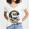 Cute Panda Reading Book Under Moon Bookworm Coffee Lover Women's Jersey Short Sleeve Deep V-Neck Tshirt Cute Panda Reading Book Under Moon Bookworm Coffee Lover Women's Jersey Short Sleeve Deep V-Neck Tshirt
