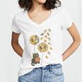 Cute Reading Cat With Kitten Dandelion Flowers Book Lover Women's Jersey Short Sleeve Deep V-Neck Tshirt Cute Reading Cat With Kitten Dandelion Flowers Book Lover Women's Jersey Short Sleeve Deep V-Neck Tshirt