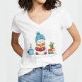 Cute Winter Cozy Snowman Reading Book Lovers Xmas Snowman Women's Jersey Short Sleeve Deep V-Neck Tshirt