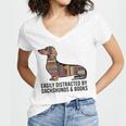 Dachshund Dog Dachshund Decor Books Nerds Dachshund Women's Jersey Short Sleeve Deep V-Neck Tshirt