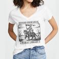 Defend Your Local Public Library Cat Knight Book Lover Women's Jersey Short Sleeve Deep V-Neck Tshirt