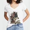 Dog Book Flower Women's Jersey Short Sleeve Deep V-Neck Tshirt