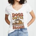 Dogs Coffee Reading Book Lover Women's Jersey Short Sleeve Deep V-Neck Tshirt