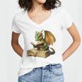 Dragon Bookworm Reading Book Graphic Women's Jersey Short Sleeve Deep V-Neck Tshirt