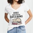 Easily Distracted By Cats And Books Cute Book Lover Women's Jersey Short Sleeve Deep V-Neck Tshirt Easily Distracted By Cats And Books Cute Book Lover Women's Jersey Short Sleeve Deep V-Neck Tshirt