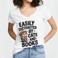 Easily Distracted By Cats And Books Lovers Reading Women's Jersey Short Sleeve Deep V-Neck Tshirt Easily Distracted By Cats And Books Lovers Reading Women's Jersey Short Sleeve Deep V-Neck Tshirt