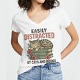 Easily Distracted By Cats And Books Vintage Women's Jersey Short Sleeve Deep V-Neck Tshirt Easily Distracted By Cats And Books Vintage Women's Jersey Short Sleeve Deep V-Neck Tshirt
