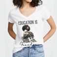 Education Is Freedom Teacher Women Books Black History Women's Jersey Short Sleeve Deep V-Neck Tshirt