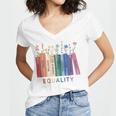 Equality Flower Books Equal Rights Social Justice Feminist Women's Jersey Short Sleeve Deep V-Neck Tshirt