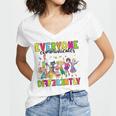 Everyone Communicates Differently Book Teacher Outfit Women's Jersey Short Sleeve Deep V-Neck Tshirt