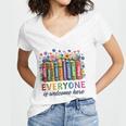 Everyone Is Welcome Here Floral Book LGBT Pride Equality Women's Jersey Short Sleeve Deep V-Neck Tshirt Everyone Is Welcome Here Floral Book LGBT Pride Equality Women's Jersey Short Sleeve Deep V-Neck Tshirt
