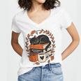 Fall Book Teacher Cat Books Halloween Autumn Librarian Women's Jersey Short Sleeve Deep V-Neck Tshirt
