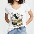 Fantasy Drama Tragedy Cat Book Lover Reading Humor Women's Jersey Short Sleeve Deep V-Neck Tshirt