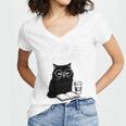 First Of All I’m A Delight Cute Cat Books Coffee Humor Women's Jersey Short Sleeve Deep V-Neck Tshirt