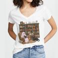 Ghost Reading Book Cat Lover Halloween Reading Enthusiast Women's Jersey Short Sleeve Deep V-Neck Tshirt