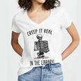 Halloween Skeleton Pun Book Lover Library Joke Women's Jersey Short Sleeve Deep V-Neck Tshirt