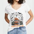 Haunted By My TBR Boo Halloween Book Lover Librarian Women's Jersey Short Sleeve Deep V-Neck Tshirt