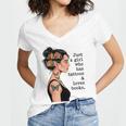 Just a Girl Who Has Tattoos And Love Books Tattooed Inked Women's Jersey Short Sleeve Deep V-Neck Tshirt