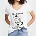 Life Is Better With Books Cats And Coffee Shirt Women's Jersey Short Sleeve Deep V-Neck Tshirt Life Is Better With Books Cats And Coffee Shirt Women's Jersey Short Sleeve Deep V-Neck Tshirt
