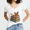 Life Is Better With Butterflies And Books Cute Butterfly Women's Jersey Short Sleeve Deep V-Neck Tshirt
