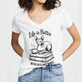 Life Is Better With Cats & Books Sphynx Cat Mom Women Women's Jersey Short Sleeve Deep V-Neck Tshirt