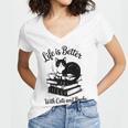 Life Is Better With Cats & Books Tuxedo Cat Mom Women Women's Jersey Short Sleeve Deep V-Neck Tshirt Life Is Better With Cats & Books Tuxedo Cat Mom Women Women's Jersey Short Sleeve Deep V-Neck Tshirt