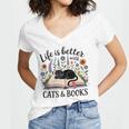 Life Is Better With Cats And Books Women's Jersey Short Sleeve Deep V-Neck Tshirt Life Is Better With Cats And Books Women's Jersey Short Sleeve Deep V-Neck Tshirt