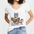 Life Is Better With Cats Coffee Books Cat Reading Book Women's Jersey Short Sleeve Deep V-Neck Tshirt