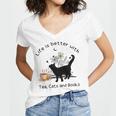 Life Is Better With Tea Cats And Books Cat Sayings Women's Jersey Short Sleeve Deep V-Neck Tshirt Life Is Better With Tea Cats And Books Cat Sayings Women's Jersey Short Sleeve Deep V-Neck Tshirt