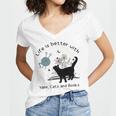 Life Is Better With Yarn Cats And Books Women's Jersey Short Sleeve Deep V-Neck Tshirt