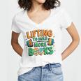 Lifting To Hold More Books Weightlifting Workout Gym Lover Women's Jersey Short Sleeve Deep V-Neck Tshirt