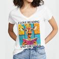 Love Reading And Giraffes Cute Giraffe Reading Book Lovers Women's Jersey Short Sleeve Deep V-Neck Tshirt