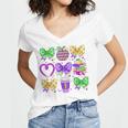 Mardi Gras Teacher Coquette Bow Pencil Apple Book Women Girl Women's Jersey Short Sleeve Deep V-Neck Tshirt Mardi Gras Teacher Coquette Bow Pencil Apple Book Women Girl Women's Jersey Short Sleeve Deep V-Neck Tshirt
