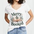 Merry And Booked Holiday Reading Winter Book Lover Premium Tri-Blend Women's Jersey Short Sleeve Deep V-Neck Tshirt
