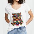 Owl With Glasses And Book Reading Women's Jersey Short Sleeve Deep V-Neck Tshirt Owl With Glasses And Book Reading Women's Jersey Short Sleeve Deep V-Neck Tshirt