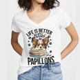 Papillon Dog Breed Life Is Better With Books And Papillons Women's Jersey Short Sleeve Deep V-Neck Tshirt